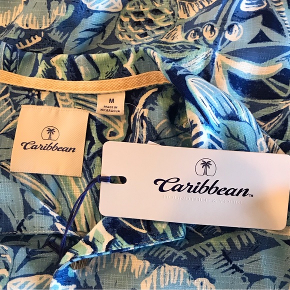 Caribbean Roundtree & Yorke tropical button down short sleeve collared shirt M - Picture 16 of 16